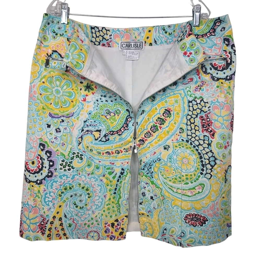 Carlisle Paisley Colorful Front Zipper Pencil Skirt 18 - Picture 4 of 7